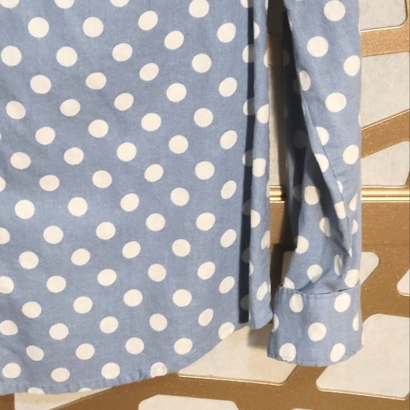 NWOT LOFT Blue & White Dot Cotton Button Up Shirt - Picture 6 of 10